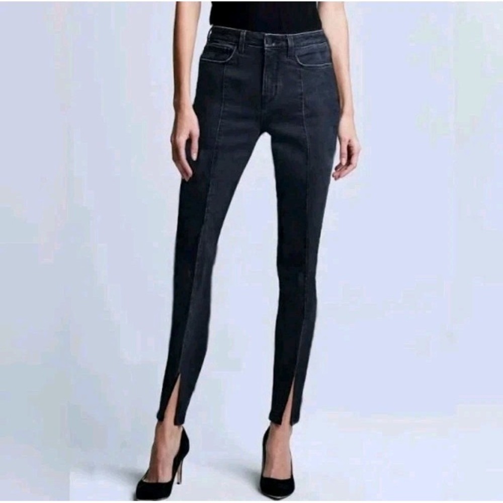 L'Agence Women's Jyothi Stretchy Split Hem Jeans In Washed Black size 29 x 29